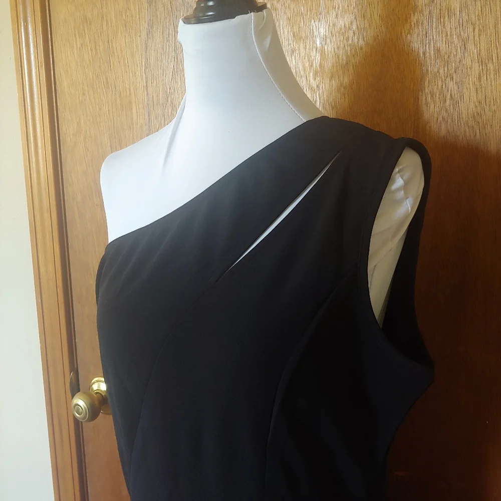 NWT Prettygarden Black One Shoulder Ruched Cocktail Formal Knee Midi Dress XL - Picture 5 of 16